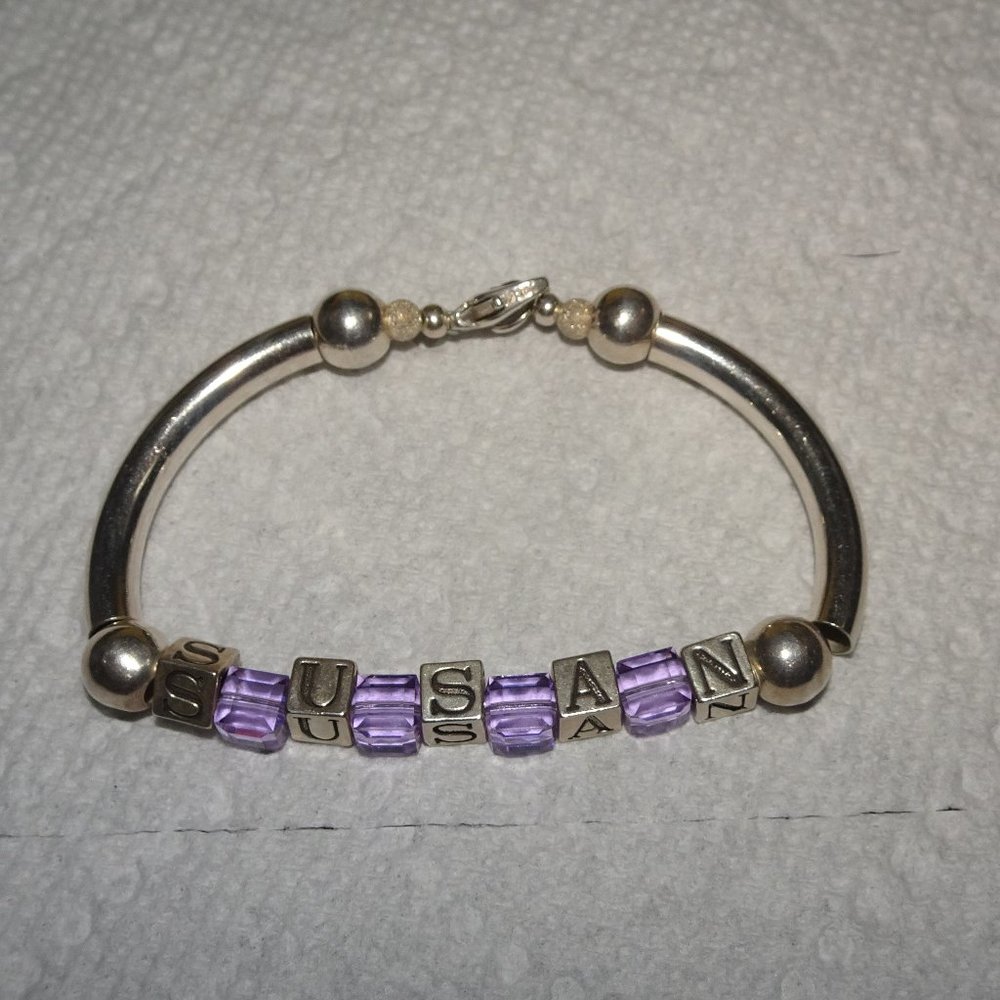 925 SS "Susan" Personalized Square Beaded Bracelet